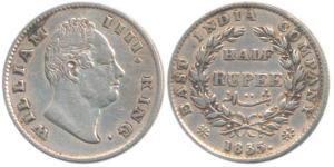 William IV, Silver ½ Rupee, 1835, F raised, 19 Berries. Very Fine+, Very Rare.