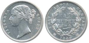 Victoria Queen, Silver ½ Rupee, 1840, divided legend, WW incuse, 24 Berries. Extremely Fin