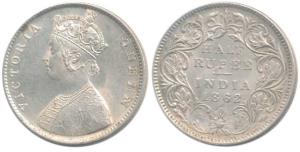 Victoria Queen, Silver ½ Rupee, 1862, C / II (Wyon’s Die obv.). Extremely Fine.