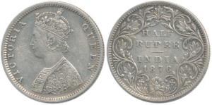 Victoria Queen, Silver ½ Rupee, 1876, Bombay Mint, B2 / II / dot. Extremely Fine, Rare.