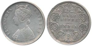 Victoria Empress, Silver ½ Rupee, 1882, Calcutta Mint, A / I / C incuse. Extremely Fine, V