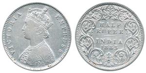 Victoria Empress, Silver ½ Rupee, 1883, Calcutta Mint, A / I / C incuse. Very Fine, Extrem