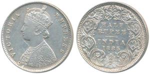 Victoria Empress, Silver ½ Rupee, 1885, Calcutta Mint, A / I / C incuse. Slight test mark 
