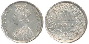 Victoria Empress, Silver ½ Rupee, 1887, Calcutta Mint, A / I / C incuse. About Extremely F