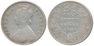 Victoria Empress, Silver ½ Rupee, 1888, Bombay Mint, A / II / No mint mark. Very Fine.