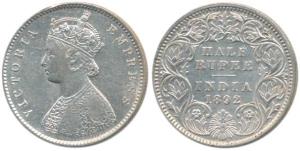 Victoria Empress, Silver ½ Rupee, 1892, Calcutta Mint, A / I / C incuse. Very Fine+.