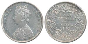 Victoria Empress, Silver ½ Rupee, 1893, Calcutta Mint, A / I / C incuse. About Extremely F