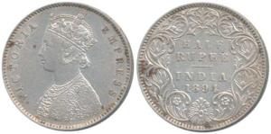 Victoria Empress, Silver ½ Rupee, 1894, Bombay Mint, A / I / B incuse. Extremely Fine.