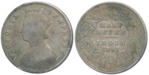 Victoria Empress, Silver ½ Rupee, 1897, Calcutta Mint, A / I / C incuse. Fine+.