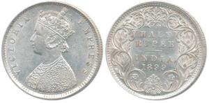 Victoria Empress, Silver ½ Rupee, 1899, Bombay Mint, A / I / inverted B incuse. About Unci
