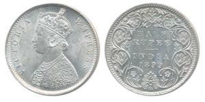 Victoria Empress, Silver ½ Rupee, 1899, Bombay Mint, A / I / inverted ’B’ incuse. Uncircul