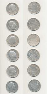 Edward VII, Silver ½ Rupee, set of 6 different dates 1905, 1906, 1907, 1908, 1909 and 1910