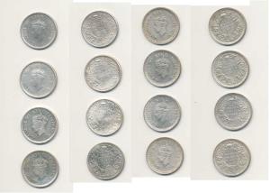George VI, Silver and Half Silver ½ Rupee, set of 8 different dates 1938 to1945. Very Fine