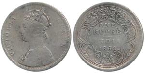 Victoria Queen, Silver Rupee, 1862, A / II / 0 / 11. Fine+, Rare.