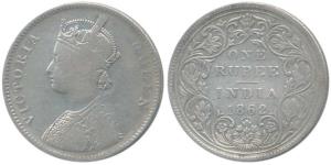Victoria Queen, Silver Rupee, 1862, A / II / 0 / 11. Fine, Rare.