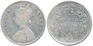 Victoria Queen, Silver Rupee, 1862, A / II / 1 / 11 with top dot above N of ONE. Fine+, Ve
