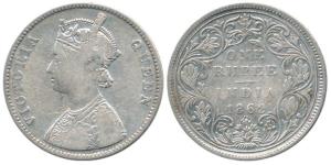 Victoria Queen, Silver Rupee, 1862, A / II / 0 / 11, with all 11 dots in a row, without an