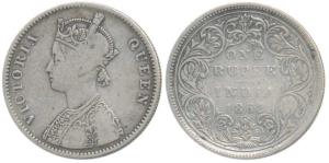 Victoria Queen, Silver Rupee, 1862, A / II / 0 / 11. About Very Fine, Rare.