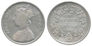 Victoria Queen, Silver Rupee, 1862, A / II / 1 / 7 with top dot in top flower. Fine+, Very
