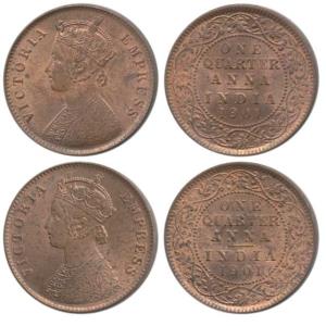Victoria Empress, Copper ¼ Anna, 1901. Extremely Fine. (2)