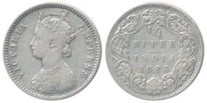 Victoria Empress, Silver ¼ Rupee, 1883, Bombay Mint, B / I / dot. Very Fine+, Very Rare.