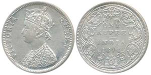 Victoria Queen, Silver Rupee, 1874, Bombay Mint, C1 / II / No mint mark. Very Fine+, Rare.