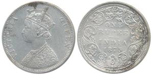 Victoria Queen, Silver Rupee, 1875, Bombay Mint, A2 / II / No mint mark. Very Fine+, Rare.
