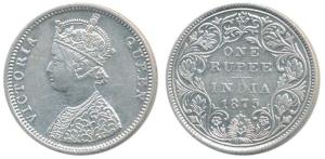 Victoria Queen, Silver Rupee, 1875, Bombay Mint, C1 / II / No dot. Extremely Fine, Rare.