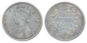 Victoria Empress, Silver Rupee, 1878, Calcutta Mint, A / II, No mint mark. Very Fine.