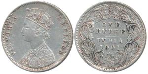 Victoria Empress, Silver Rupee, 1901, Calcutta Mint, A4 / I / C incuse. Very Fine+ to Abou