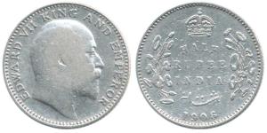Edward VII, Silver ½ Rupee, 1906, Bombay Mint, B incuse. Fine+, Very Rare.