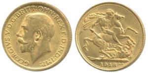 George V, Gold Sovereign, 8g, 1918, I (India) Mint mark for Bombay Mint. Extremely Fine.