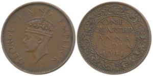 George VI, Copper ¼ Anna, 1941, Bombay Mint, Mature Head. About Extremely Fine, Rare.
