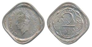 George VI, Cupro-Nickel 2 Annas, 1939, Bombay Mint, Head type II. About Extremely Fine, Ve