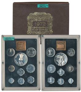 1972, Proof set, 25th Anniversary Indian Independence, 1 Paisa to Rupees 10. In immaculate