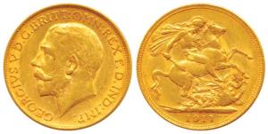 Great Britain, George V, Gold Sovereign, 8g, 1911. Extremely Fine.