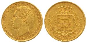 Portugal, Luis I, Gold 2000 Reis, 3.52 g, 1866 (Gomes 13.03, KM 511, Fr 151). Very Fine+.