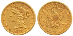 United States of America, Gold 5 dollar, 1901, San Francisco Mint, Liberty head on obv., M