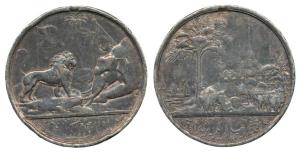 Burma Medal, Silver, The Burmese Elephant Kneeling in submission before the British lion o