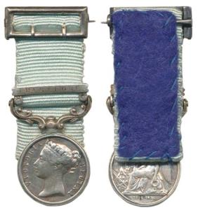 Army of India Medal, Queen Victoria, Silver, Miniature, seated figure of Victory beside a 