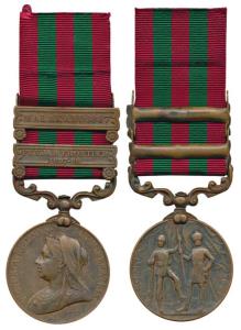 India Medal, Victoria, Bronze, Malakand 1897 and Punjab Frontier 1897-98, two bars, awarde