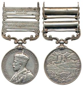 India General Service Medal, George V, Silver, 2 bars, Mohmand 1933 and North West Frontie