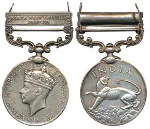 India General Service Medal, George VI, Silver, North West Frontier 1937-39 bar, awarded t