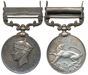 India General Service Medal, George VI, Silver, North West Frontier 1937-39 bar, awarded t