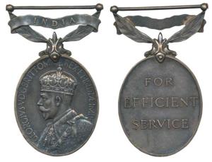 Efficiency Medal, George V, Silver, India written on a foliated bar, awarded to Sjt. C.T. 