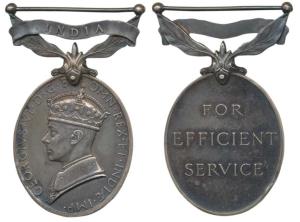 Efficiency Medal, George VI, Silver, India (foliated) bar, awarded to Pte. P. Daviott, Kol