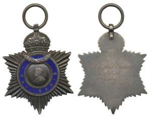 Indian Title Badge, George V, Silver, Rai Sahib, bust facing left, awarded to Babu Anilcha