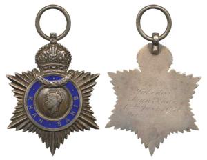 Indian Title Badge, George VI, Silver, Khan Sahib, awarded to Subedar Mian Khan on 13th Ju