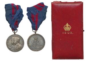 Coronation Medal of George V, Silver, conjoined bust of King George V and Queen Mary on ob