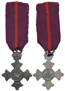 The Most Excellent Order of the British Empire, Silver, Miniature, a cross with Britannia 